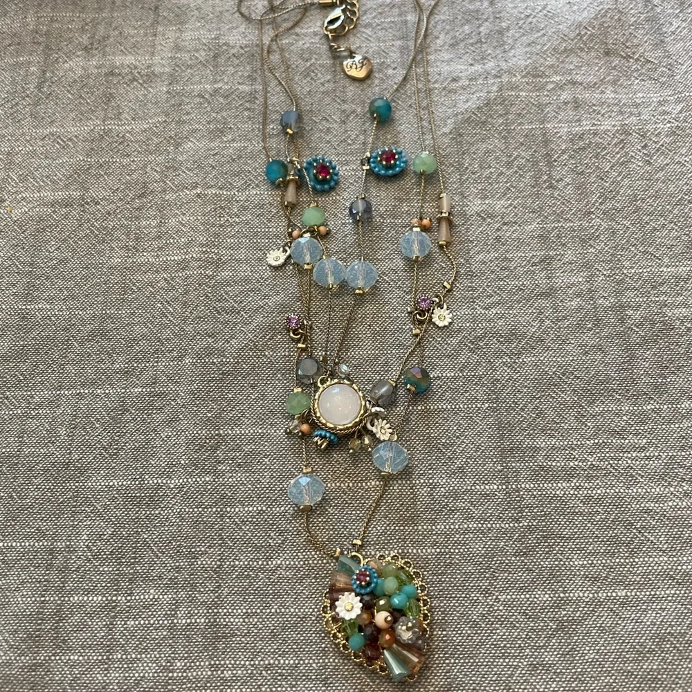Betsey Johnson Blue and Green Multi-Strand Necklace with Charms